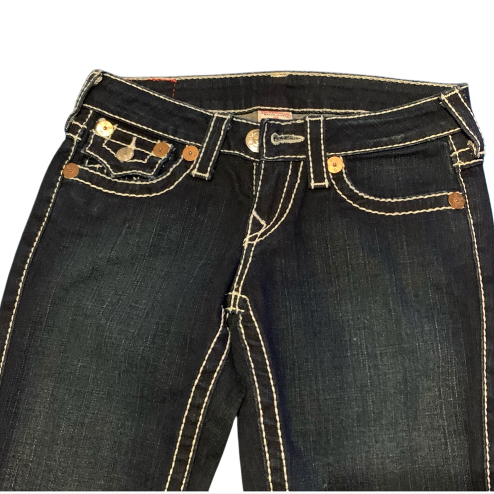 True Religion Women’s Joey Big T Twisted Flare Dark Denim Jeans - Size 25 NWOT - Picture 2 of 12